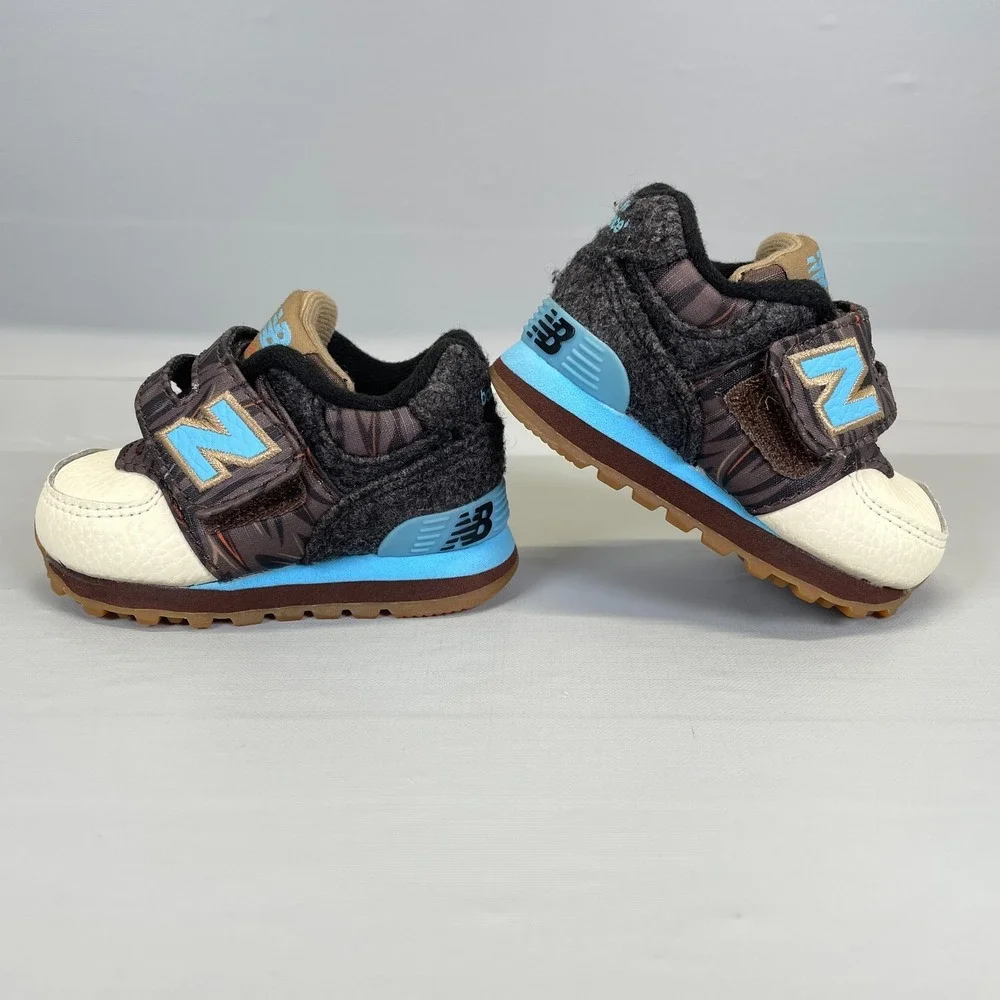 New Balance 574 Infant Shoes Kids Toddler Size 2 EU 17 Brown Strap Sneakers
